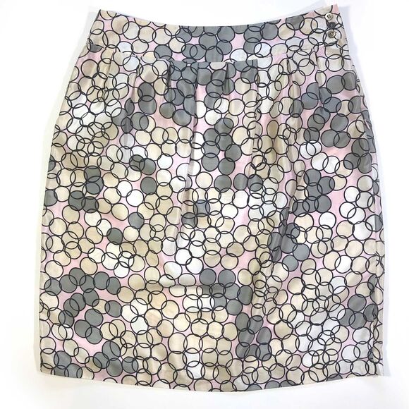 Escada Silk Pleated Geometric Skirt Pink Gray Sz 8 - Picture 3 of 10